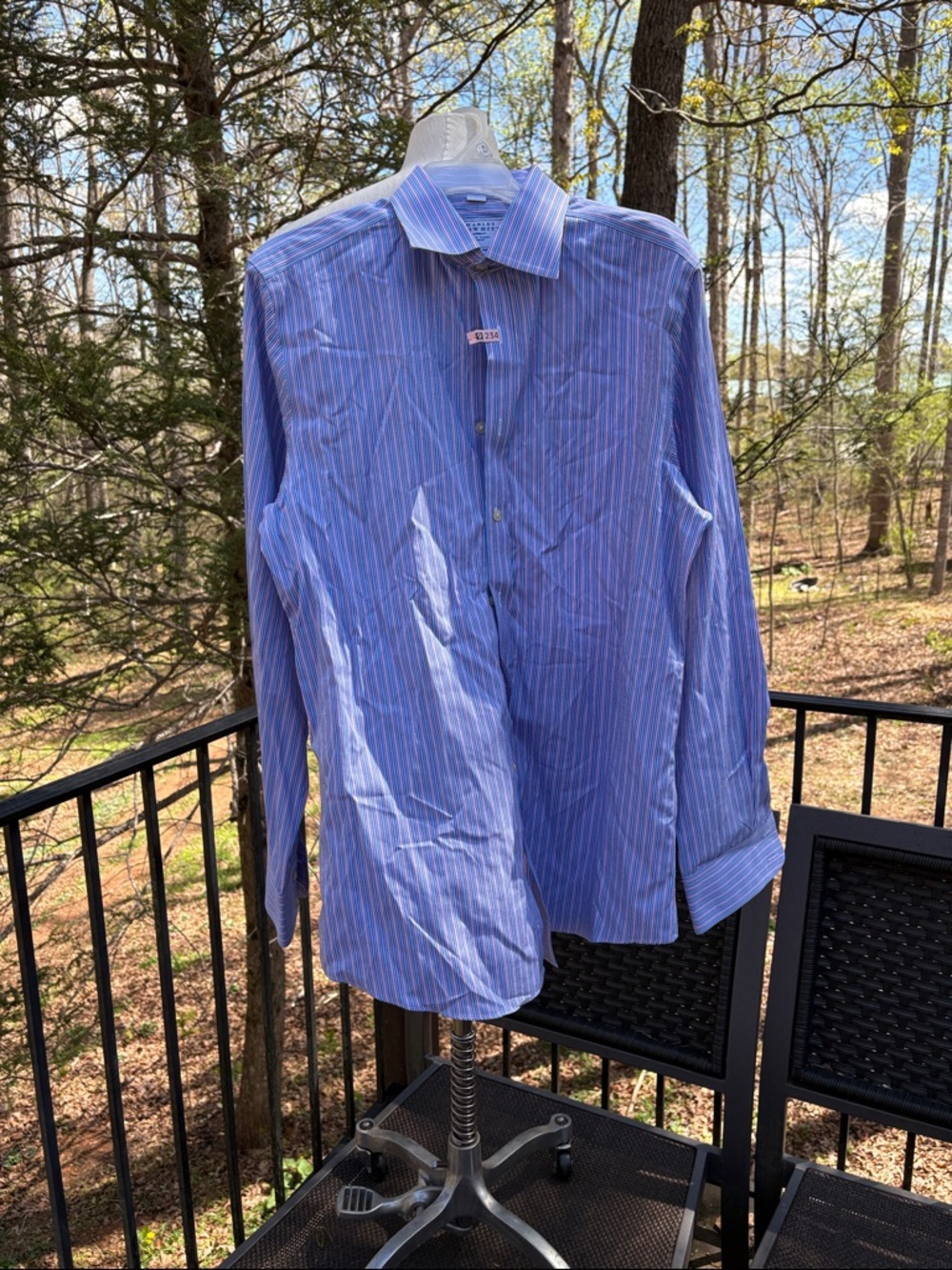 Charles Tyrwhitt Blue white pink Stripe Dress Shirt 100% Cotton sz 16/36 in